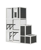 3-Tier Wooden Outdoor & Indoor Cat House Suitable for 1-3 Cats Cat Enclosure Resting Box with 4 Platforms and 2 doors Cat Shelter Kitty House with a J