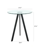 Streamdale Furniture Modern Kitchen Glass dining table Round Tempered Glass Bar Table top, Clear Bar Table Metal Legs, Black legs(set of 1)