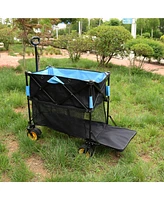 Simplie Fun Big large capacity Folding cart Extra Long Extender Wagon Cart Folding Wagon Garden Shopping Beach Cart (black + blue)