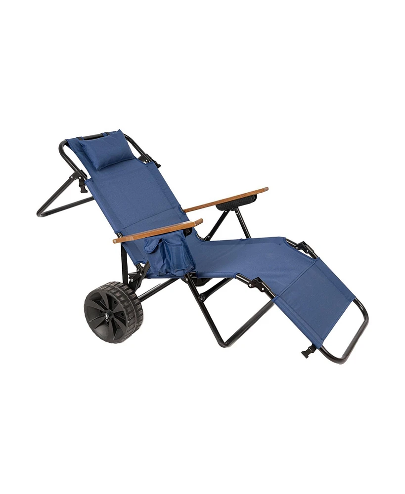 Streamdale Furniture Beach Cart Chairs With Wheels 2 in 1 Foldable Beach Lounge Chair With Integrated Wagon Pull Cart Perfect for Backyard Pool or Pic