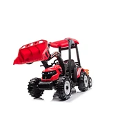 Streamdale Furniture Pedal Tractors with Working Loader and Backhoe Digger, Kids' Ride on Car Toys 24V Battery Powered Electric Vehicles with Trailer,