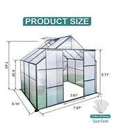 8X6FT-Black Double Door Polycarbonate Greenhouse Raised Base and Anchor Aluminum Heavy Duty Walk-in Greenhouses for Outdoor Backyard in All Season