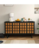 Modern Wood Tv Stand, Entertainment Center for TVs up to 65", Sideboard Buffet Cabinet Credenza, Slatted Media Console for Living Room, Wooden Fu