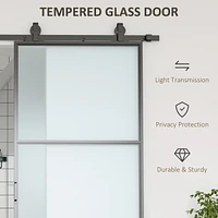 36" x 84" Sliding Door with Hardware Kit, Handle, & Track, Industrial Frosted Tempered Glass Door with Carbon Steel, Easy Installation