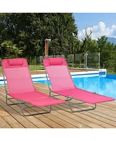 Streamdale Furniture 2 Piece Folding Chaise Lounge Chairs, Pool Sun Tanning Chairs, Outdoor Lounge Chairs with 6-Position Reclining Back, Breathable M