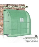 7' x 3' x 7' Lean to Greenhouse, Walk-In Green House, Plant Nursery with 2 Roll-up Doors and Windows, Pe Cover and 3 Wire Shelves, Green