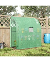 Simplie Fun 7' x 3' x 7' Lean to Greenhouse, Walk-In Green House, Plant Nursery with 2 Roll-up Doors and Windows, Pe Cover and 3 Wire Shelves, Green