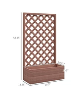 Streamdale Furniture Raised Garden Bed with Trellis Lattice, Wood Planter Box with Self Draining Gap, Freestanding Trellis Planter for Climbing Plants