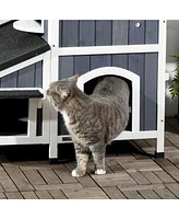 Outdoor Cat House with Weather-resistant Roof & Garden Bed, Outdoor Cat Shelter Enclosure with Multiple Entrances, Modern Cat Furniture Hideout, Cat G