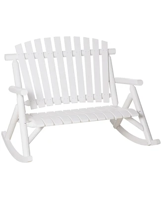 Streamdale Furniture Outdoor Wooden Rocking Chair, Double-Person Rustic Adirondack Rocker with Slatted Seat, High Backrest, Armrests for Patio, Garden