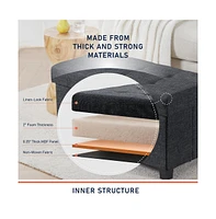 Ornavo Home Foldable Tufted 30 Inch Linen Bench Storage Ottoman with Legs
