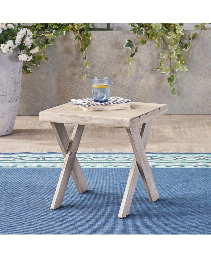 Streamdale Furniture Rustic Acacia Wood Outdoor Side Table With Sandblast Finish And Cross Base