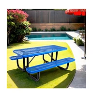 Simplie Fun 6 ft. Rectangular Outdoor Steel Picnic Table with umbrella pole in Blue