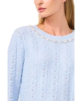 CeCe Women's Embellished Cable Knit Sweater