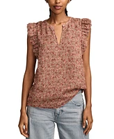 Lucky Brand Women's Printed Split-Neck Ruffle-Sleeve Top