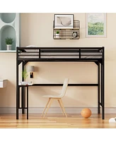 Slickblue Twin Metal Loft Bed with Desk, Ladder, and Guardrails Includes Under-Bed Book Desk