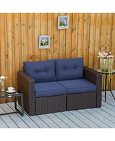 Streamdale Furniture 2 Piece Patio Wicker Corner Sofa Set, Outdoor Pe Rattan Furniture, with Curved Armrests and Padded Cushions for Balcony, Garden,