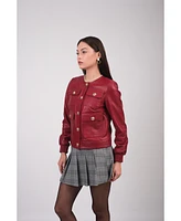 Furniq Uk Women's Leather Jacket, Burgundy, Created for Macy's