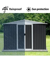 Simplie Fun Outdoor Storage Garden Bike Shed 8x6 Feet Apex Roof Dark Grey With Aluminum alloy frame and sliding door