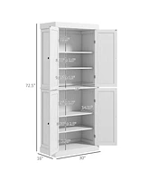 Streamdale Furniture 72.5" Freestanding Kitchen Pantry Cabinet, Tall Storage Cabinet with 4 Doors and 2 Adjustable Shelves for Dining Room, White Wood