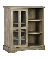 Coffee Bar Cabinet, 36" Sideboard Buffet Cabinet with Sliding Door, Wine Cabinet with Storage, Gray