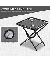 Zero Gravity Chair Set with Side Table, Folding Reclining Chair with Cupholders & Pillows, Adjustable Lounge Chair for Pool, Backyard, Lawn, Beach, Gr