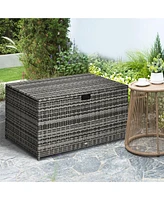 Streamdale Furniture 113 Gallon Deck Box, Rattan Outdoor Storage Box, Waterproof Storage Container for Indoor, Patio Furniture Cushions, Pool Supplies