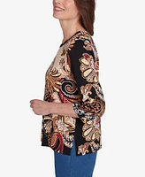 Alfred Dunner Petite Key Items Braided Neck Paisley Tee