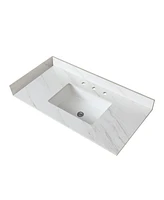 31 Inch Marble Vanity Top, White Vanity Top with Pre-drilled Faucet Holes, Bathroom Vanity Top with Undermount Rectangular Middle Sink and 4" Hei