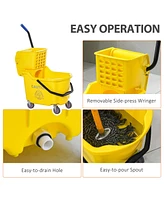 Mop Bucket Cart with Side Press Wringer, Metal Handle and 34 Quart Capacity, Yellow