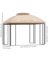 Simplie Fun 10' x 10' Patio Gazebo with Corner Shelves, Double Roof Outdoor Gazebo Canopy Shelter with Removable Mesh Netting, for Garden, Lawn, Backy