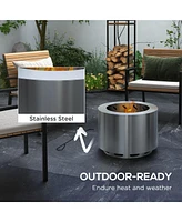 Smokeless Fire Pit, 19" Portable Wood Burning Firepit with Poker, Low Smoke Camping Bonfire Stove for Backyard Patio Picnic, Stainless Steel, Sil
