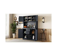 Simplie Fun Coffee Bar Cabinet Kitchen Cabinet with Storage, Farmhouse Wine Cabinet with Drawers shelves and cabinets, Buffet Cabinet Wine & Glass Rac