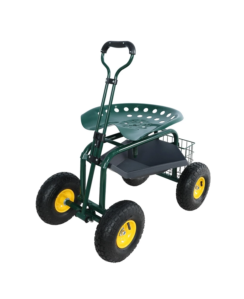 Streamdale Furniture Garden trolley Rolling work chair with wheels, garden stool for planting, 360 degree swivel seat, station wagon scooter with stee