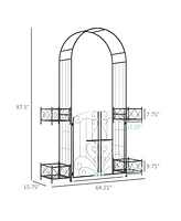 Simplie Fun 7' Garden Arch Arbor, Metal Arch Trellis with Gate, Garden Archway for Climbing Vines, Wedding Ceremony Decoration, Black