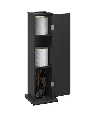 Toilet Paper Cabinet, Small Bathroom Corner Floor Cabinet with Doors and Shelves, Thin Storage Bathroom Organizer for Paper Shampoo, Black