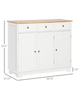 Simplie Fun Sideboard with Solid Wood Countertop, Modern Kitchen Storage Cabinet, Coffee Bar Cabinet with 3 Drawers, Doors and Adjustable Shelf, White