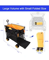 Big large capacity Folding cart Extra Long Extender Wagon Cart Folding Wagon Garden Shopping Beach Cart (black +orange)