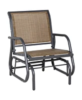 Streamdale Furniture Porch Glider, Metal Frame Swing Glider Chair with Breathable Mesh Fabric, Curved Armrests and Steel Frame for Garden, Poolside, B