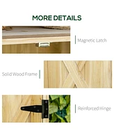 Garden Storage Cabinet, Outdoor Tool Shed with Galvanized Top and Two Shelves for Yard Tools or Pool Accessories, Natural
