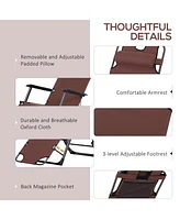 Streamdale Furniture Folding Chaise Lounge Chair for Outside, 2-in-1 Tanning Chair with Pillow & Pocket, Adjustable Pool Chair for Beach, Patio, Lawn,