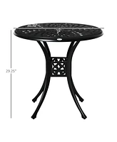 30" Round Patio Dining Table with Umbrella Hole, Antique Cast Aluminum Outdoor Bistro Table Only, Black
