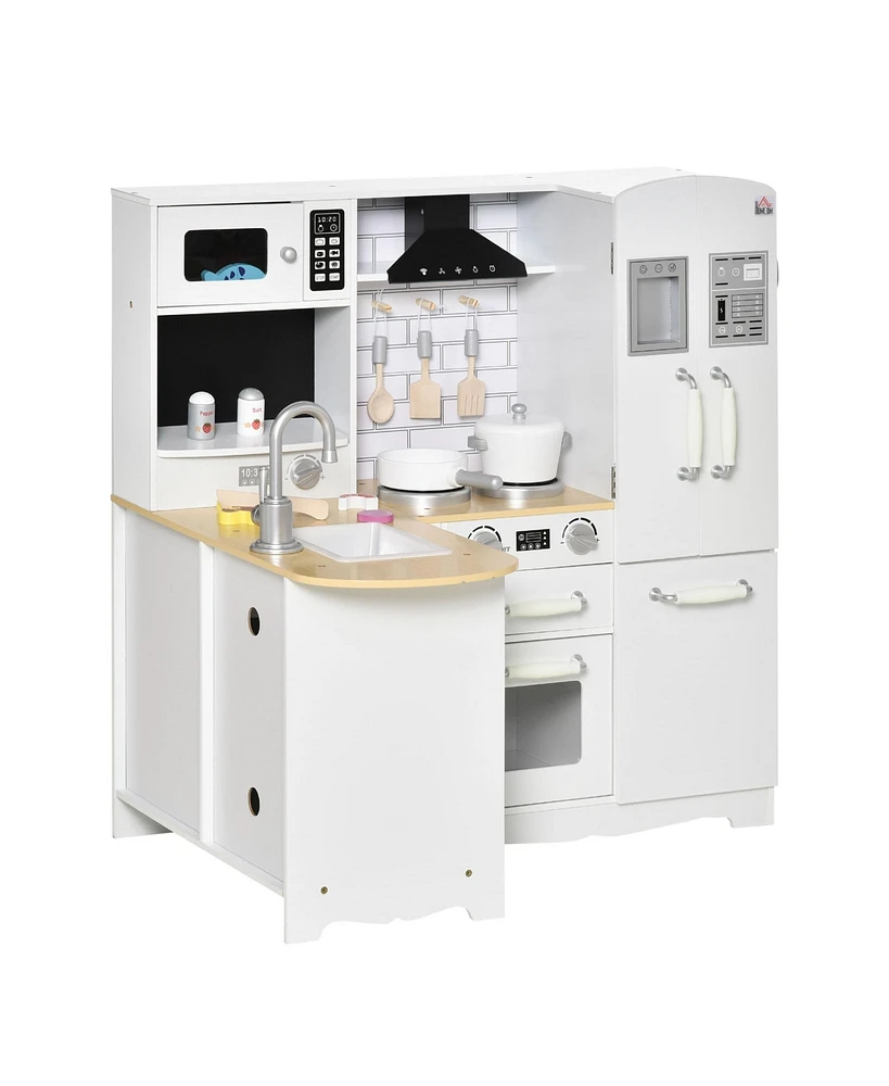 Large Play Kitchen with Full Set of Appliances for a Modern Day Pretend Kitchen, Tons of Storage, Corner Play Kitchen Set with Sound Effect, Education