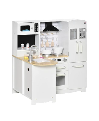 Large Play Kitchen with Full Set of Appliances for a Modern Day Pretend Kitchen, Tons of Storage, Corner Play Kitchen Set with Sound Effect, Education