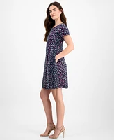 Connected Women's Floral-Print Short-Sleeve Mini Dress