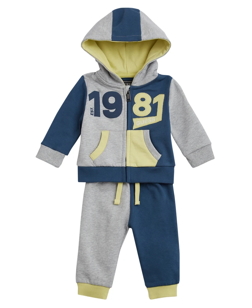 Guess Baby Boy Long Sleeve Hooded Sweatshirt and Sweatpant, 2-Piece Set