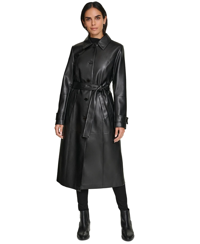 Calvin Klein Women's Belted Faux-Leather Trench Coat