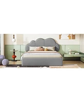 Simplie Fun Queen size Upholstered Platform Bed with Cloud-shaped Headboard, Gray