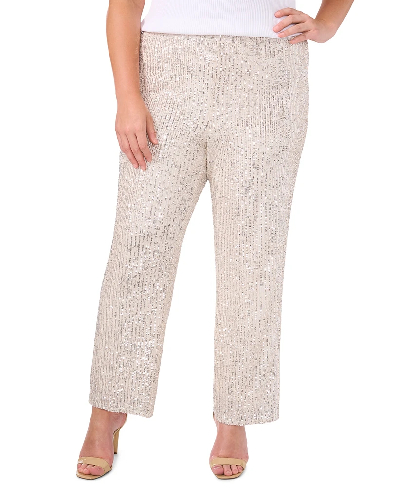 Msk Plus Sequined Mesh Pull-On Palazzo Pants