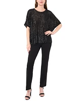 Msk Women's Round-Neck Short-Sleeve Sequined Top